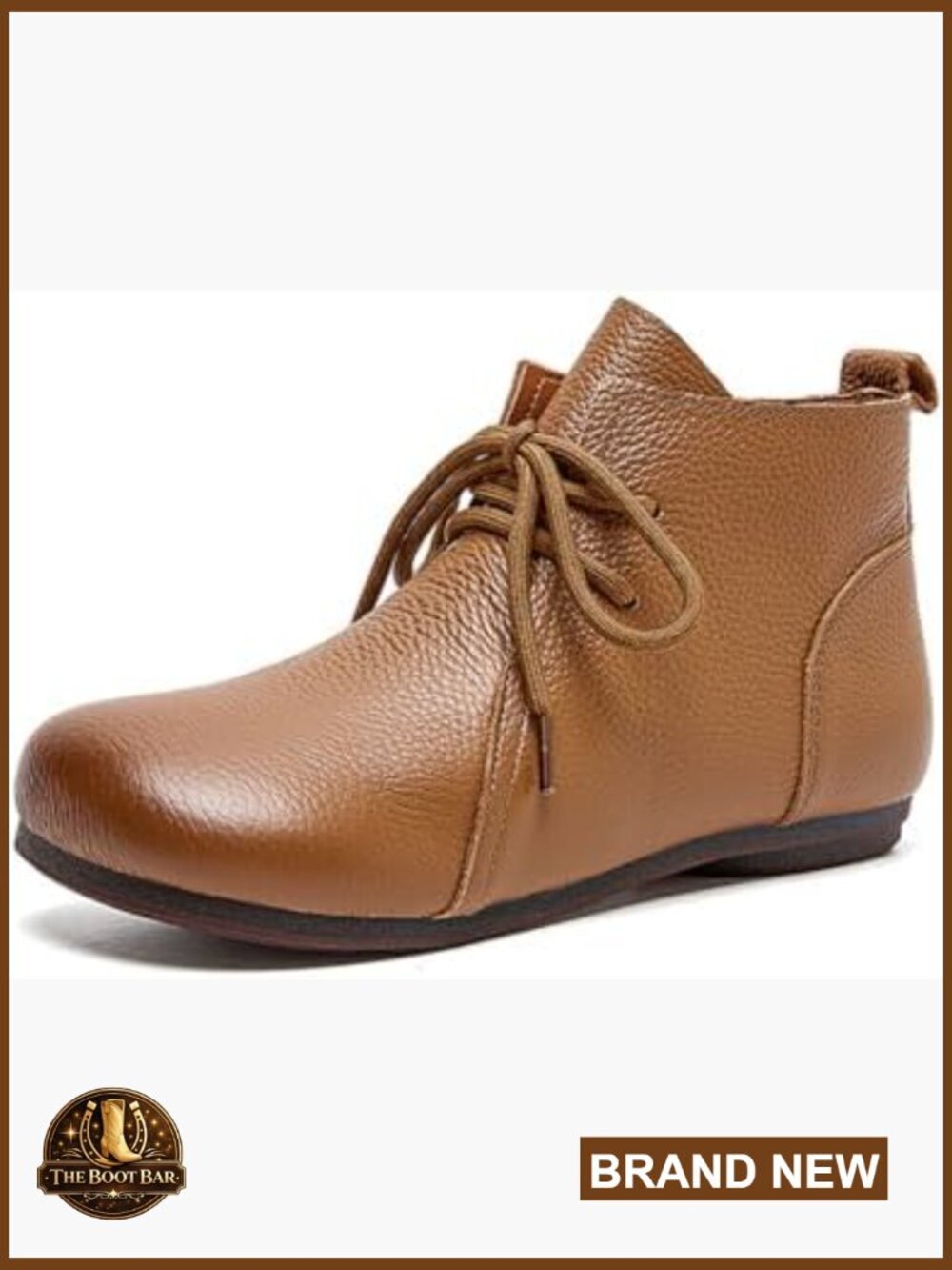 Women's Leather Ankle Booties Lace Up Flat Pull On Short Boots